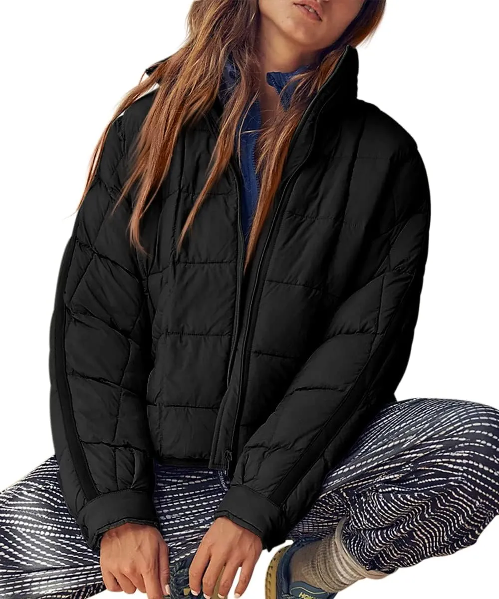 GeGekoko Women's Lightweight Oversized Long Sleeve Zip Water Resistant Packable Puffer Jacket Warm Short Winter Coat