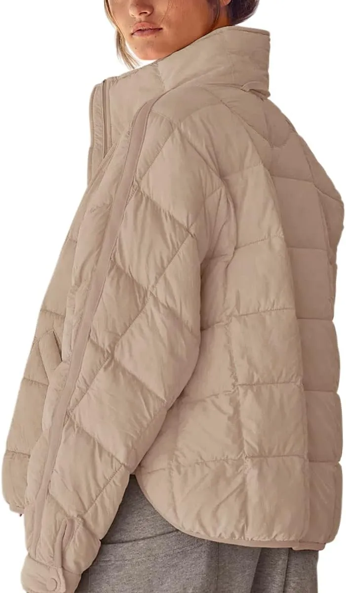 GeGekoko Women's Lightweight Oversized Long Sleeve Zip Water Resistant Packable Puffer Jacket Warm Short Winter Coat