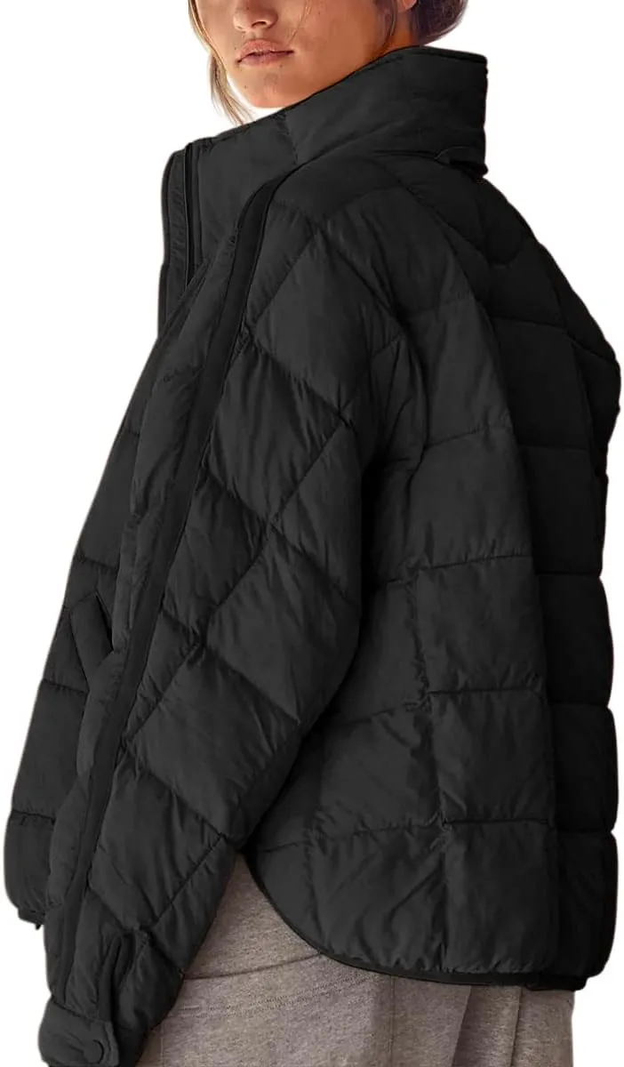 GeGekoko Women's Lightweight Oversized Long Sleeve Zip Water Resistant Packable Puffer Jacket Warm Short Winter Coat