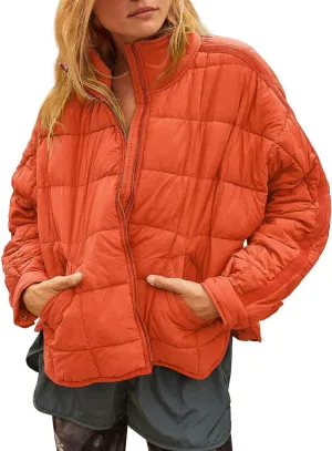 GeGekoko Women's Lightweight Oversized Long Sleeve Zip Water Resistant Packable Puffer Jacket Warm Short Winter Coat