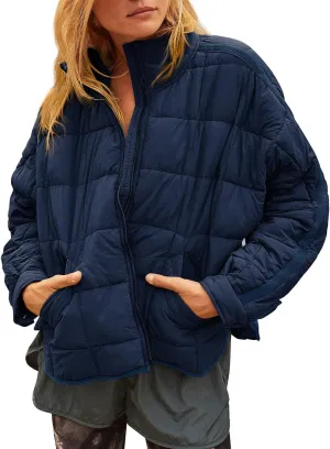 GeGekoko Women's Lightweight Oversized Long Sleeve Zip Water Resistant Packable Puffer Jacket Warm Short Winter Coat