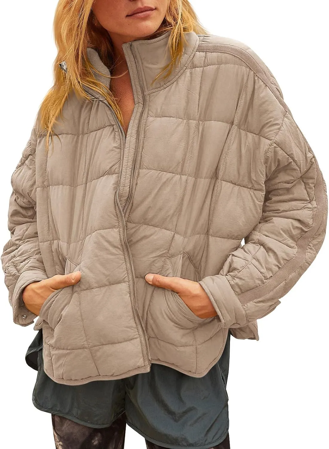 GeGekoko Women's Lightweight Oversized Long Sleeve Zip Water Resistant Packable Puffer Jacket Warm Short Winter Coat