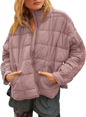 GeGekoko Women's Lightweight Oversized Long Sleeve Zip Water Resistant Packable Puffer Jacket Warm Short Winter Coat