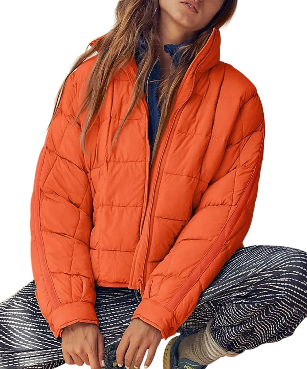 GeGekoko Women's Lightweight Oversized Long Sleeve Zip Water Resistant Packable Puffer Jacket Warm Short Winter Coat