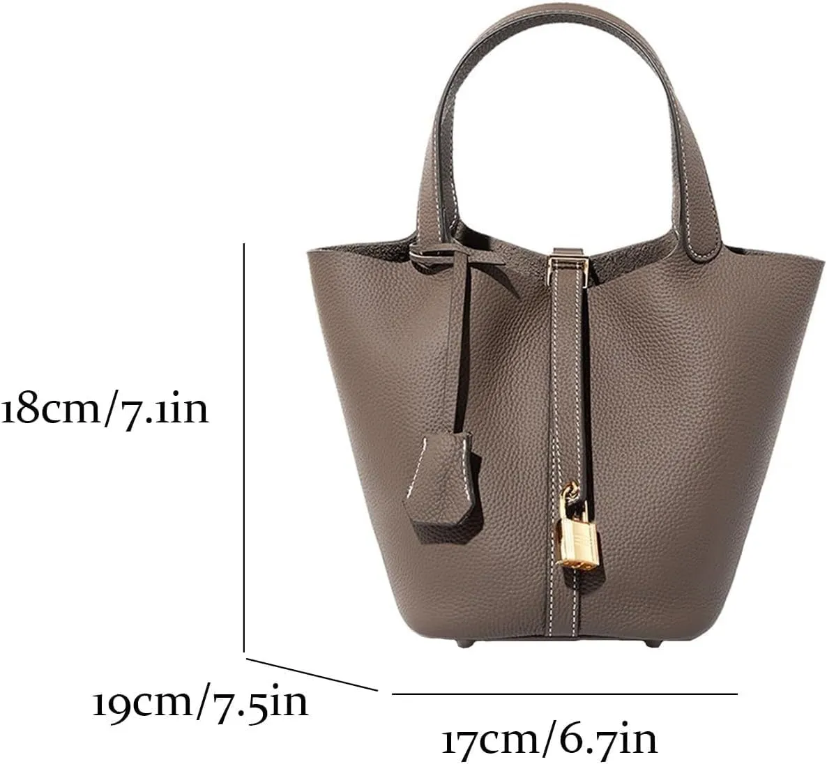 Genuine Leather Lock Design Bucket Bag Vegetable Basket Fashionable And Versatile Single Shoulder Handbag