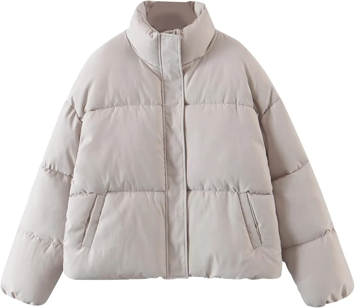 Gihuo Women's Winter Warm Puffer Jacket Stand Collar Baggy Zip Up Short Quilted Jacket Outerwear