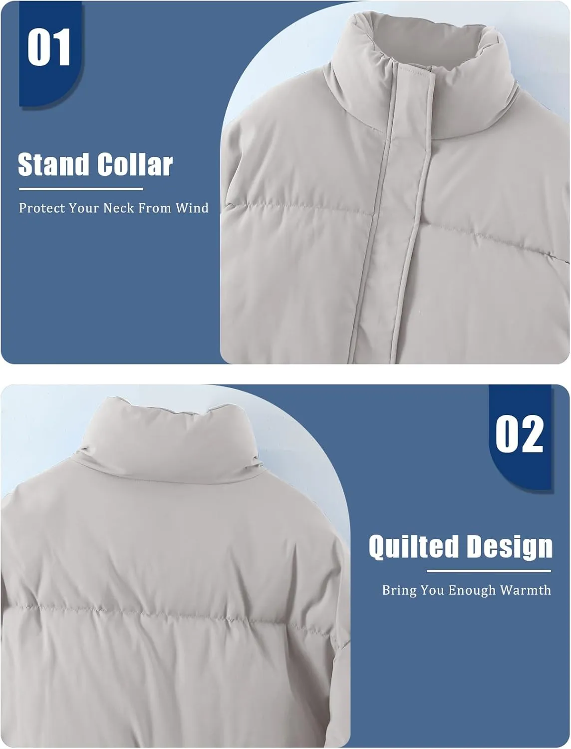 Gihuo Women's Winter Warm Puffer Jacket Stand Collar Baggy Zip Up Short Quilted Jacket Outerwear