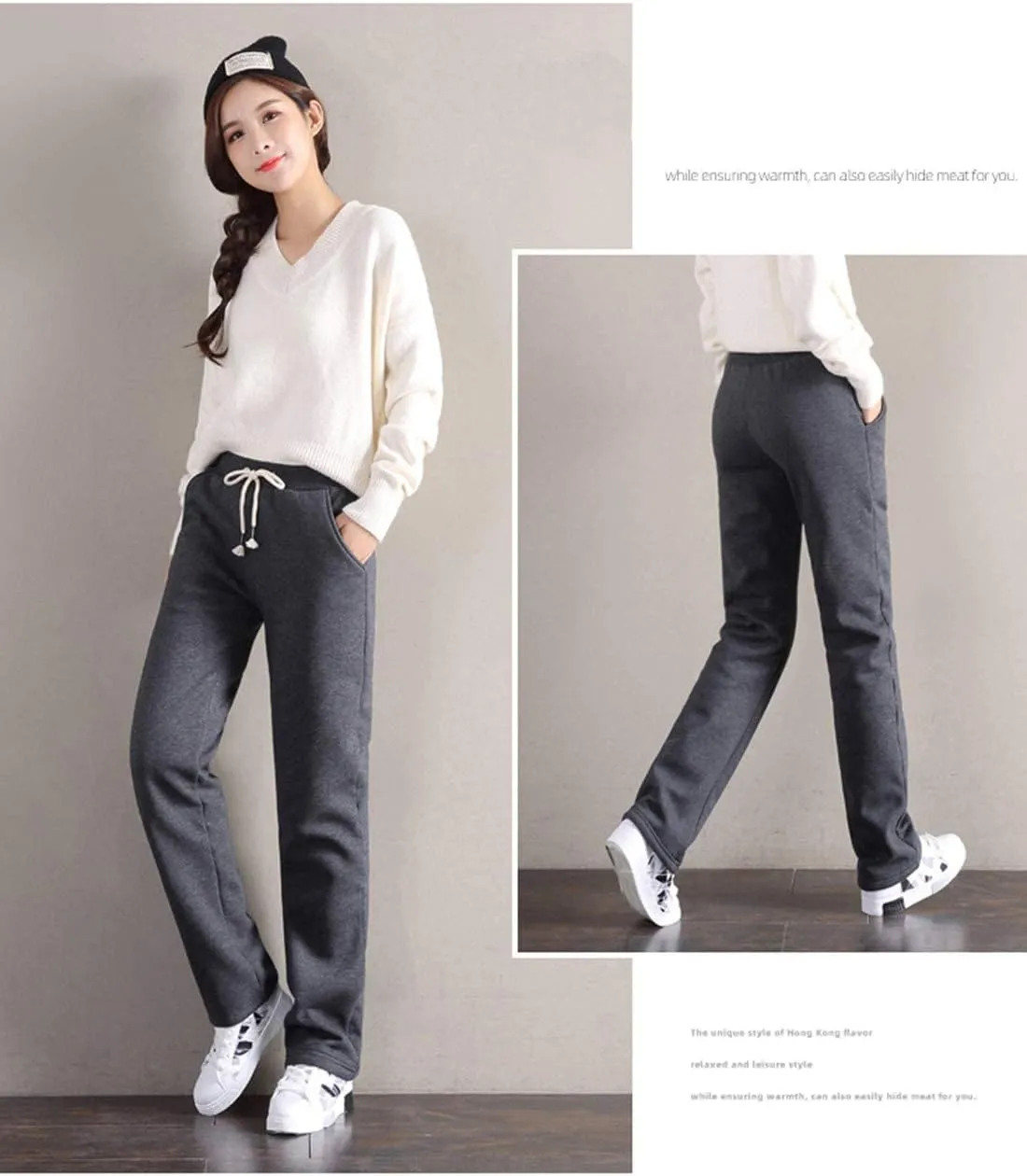 Gihuo Women's Winter Warm Sherpa Lined Sweatpants Fleece Pants
