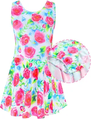 Girls Swimsuits Kids One Piece Sleeveless Swimwear Skirted Bathing Suit Summer Swim Dress with UPF 50  Sun Protection