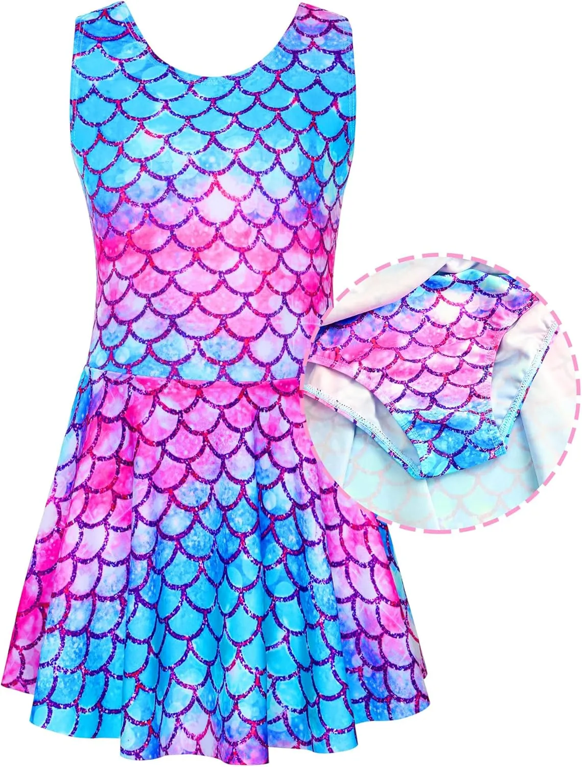 Girls Swimsuits Kids One Piece Sleeveless Swimwear Skirted Bathing Suit Summer Swim Dress with UPF 50  Sun Protection