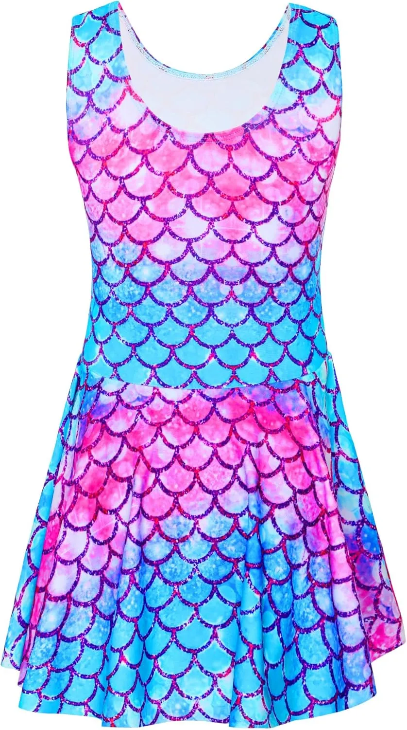 Girls Swimsuits Kids One Piece Sleeveless Swimwear Skirted Bathing Suit Summer Swim Dress with UPF 50  Sun Protection