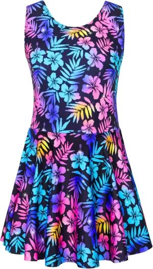 Girls Swimsuits Kids One Piece Sleeveless Swimwear Skirted Bathing Suit Summer Swim Dress with UPF 50  Sun Protection