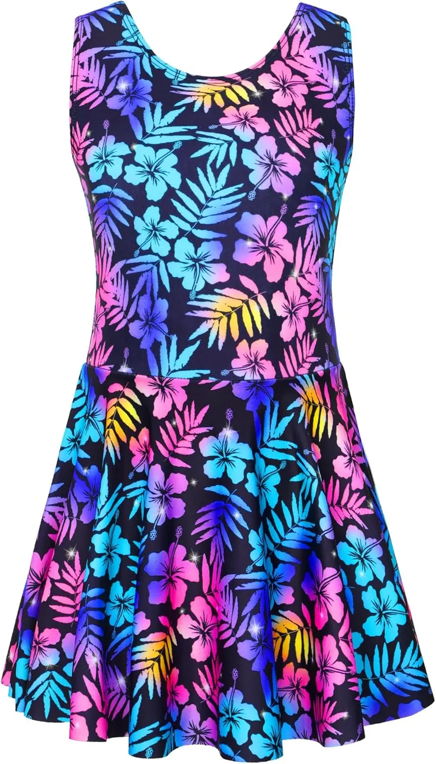 Girls Swimsuits Kids One Piece Sleeveless Swimwear Skirted Bathing Suit Summer Swim Dress with UPF 50  Sun Protection