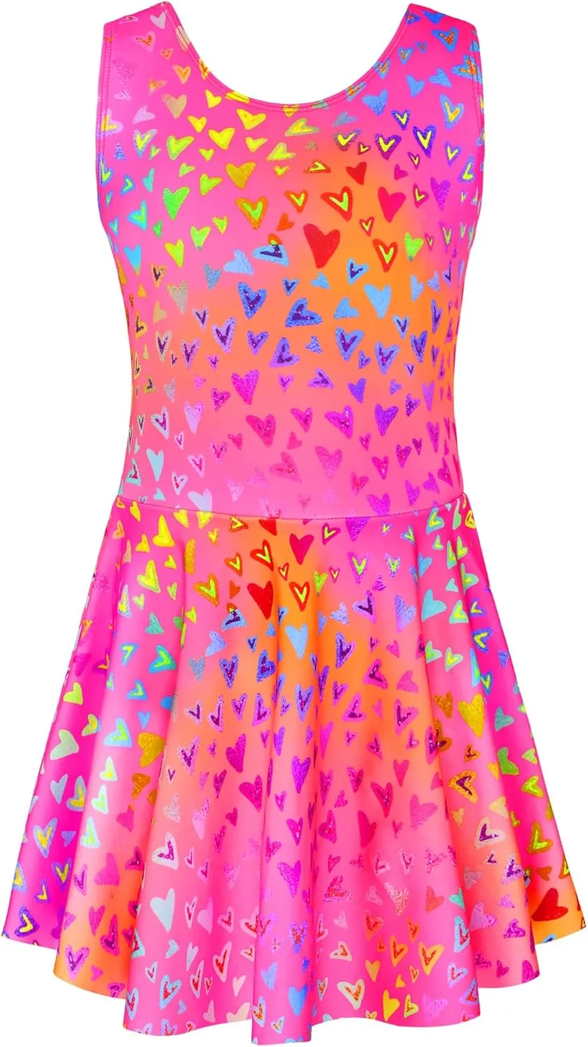Girls Swimsuits Kids One Piece Sleeveless Swimwear Skirted Bathing Suit Summer Swim Dress with UPF 50  Sun Protection