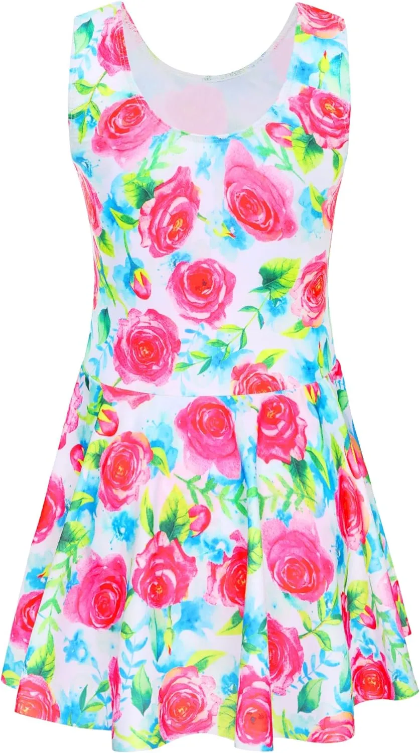 Girls Swimsuits Kids One Piece Sleeveless Swimwear Skirted Bathing Suit Summer Swim Dress with UPF 50  Sun Protection