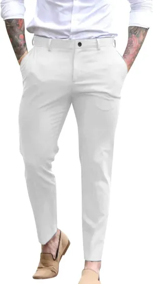 GOKKILRW Mens Slim Fit Formal Dress Tapered Leg Pants Casual Business Office Work Pants Comfort Flat-Front Stretch Chino Golf Trousers Big and Tall White