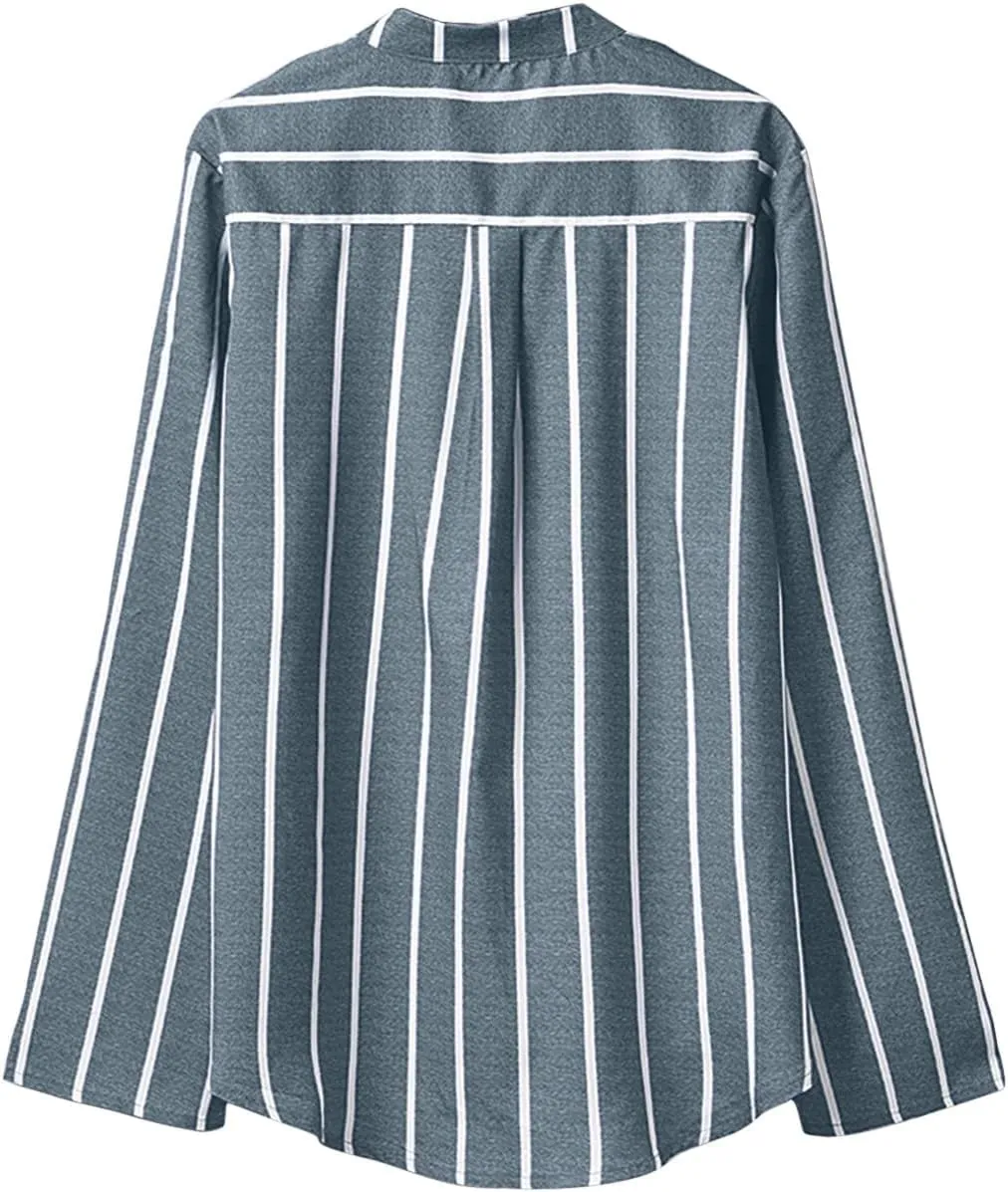 GOKKILRW Womens Cotton Linen Shirts Long Sleeve Button Down Lighweight Spring Summer Striped Dressy Blouses Casual Work Tops