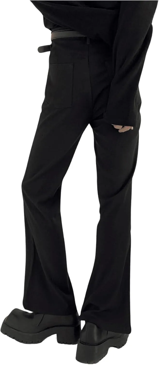 GORGLITTER Men's Wide Leg Flare Dress Pants Baggy Suit Trousers Office Business Causal Outfits with Pockets