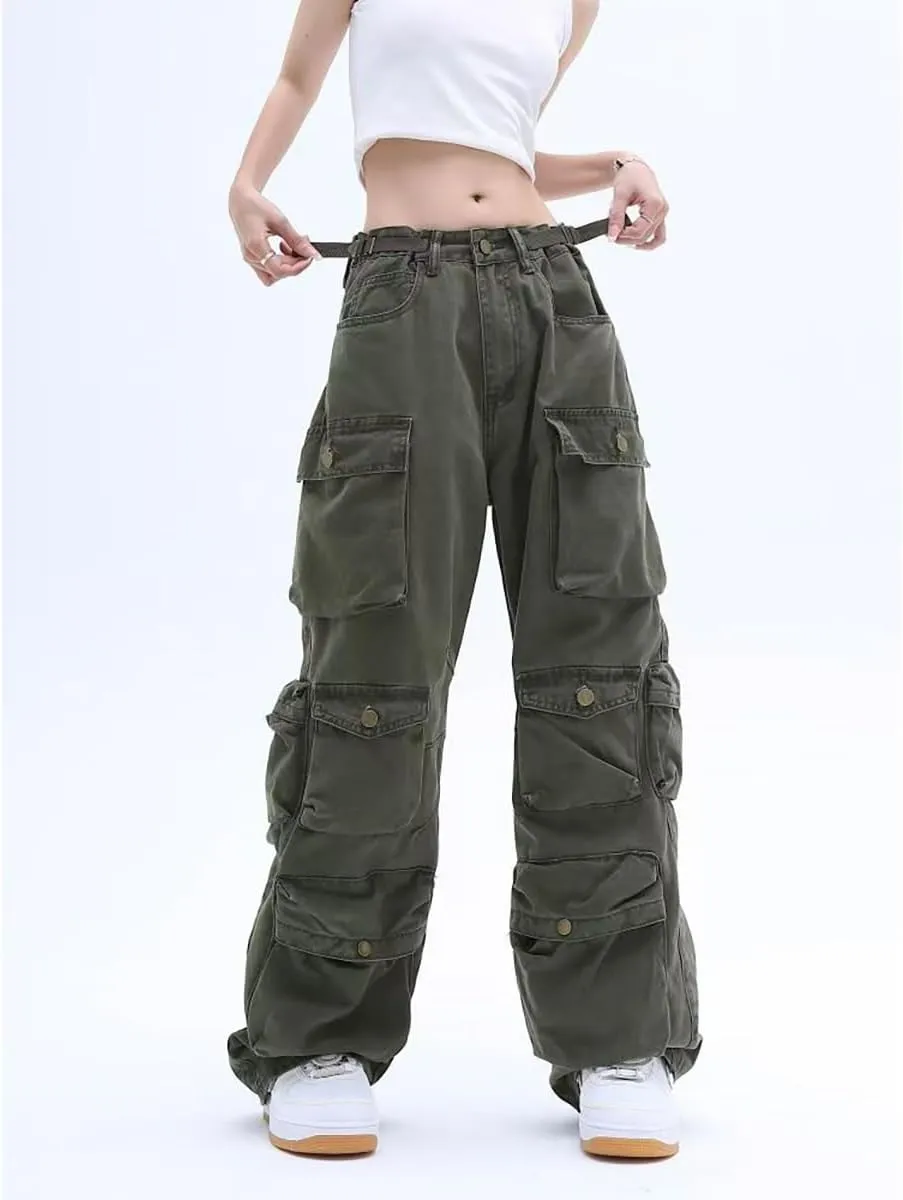 Gothic American Multi Pocket Work Pants, Women's Street Wide Leg Design, Versatile Trendy Casual Pants Hiphop