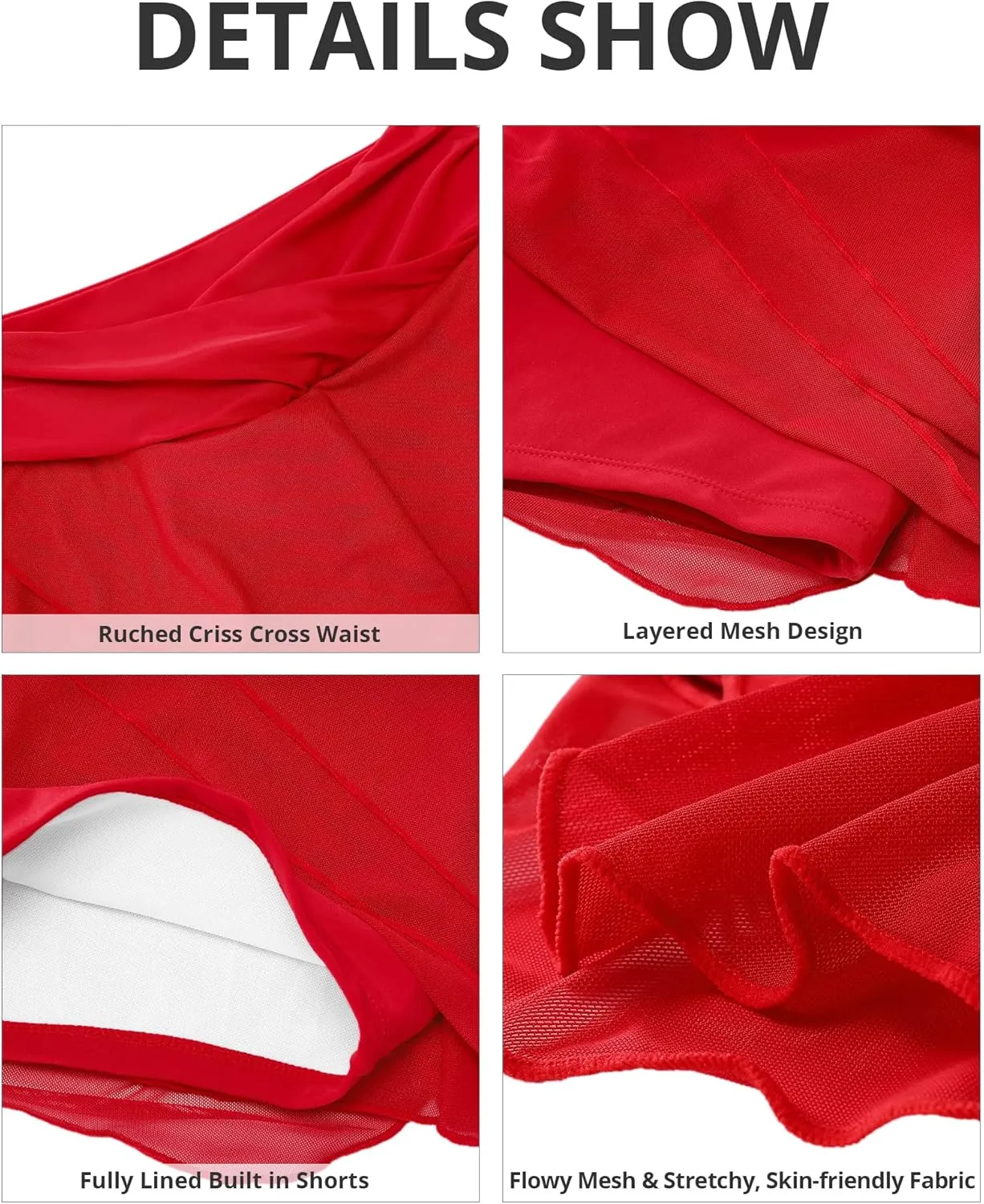 GRAPENT Swim Skirt Bottoms for Women Criss Cross High Waisted Bikini Bottom Layered Mesh Flowy Shorts Bathing Suit Skort