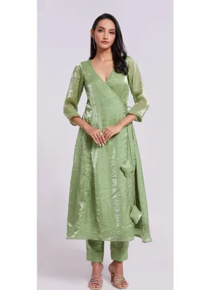 Green Solid Pure Organza Straight Salwar Suit