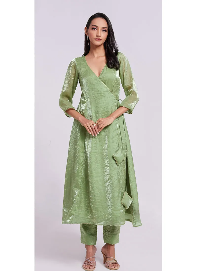 Green Solid Pure Organza Straight Salwar Suit