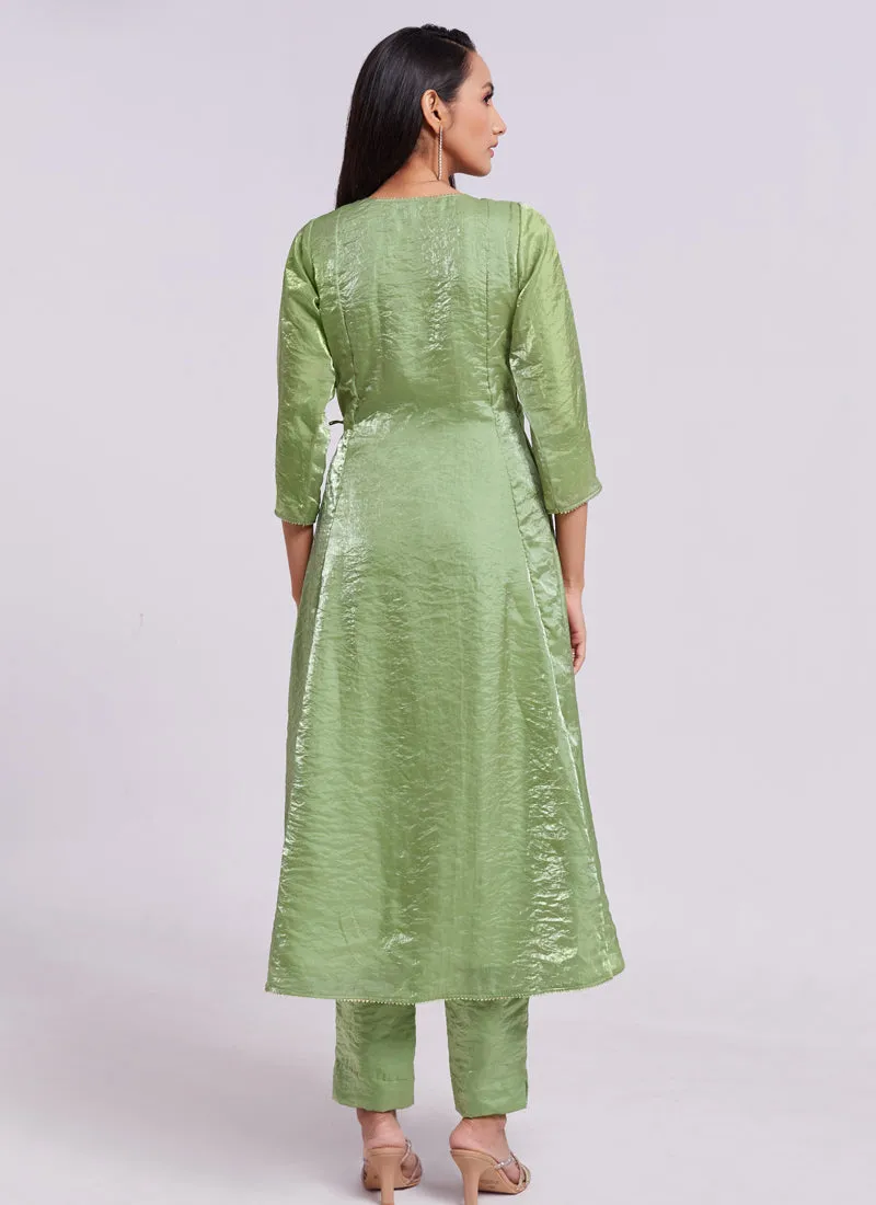 Green Solid Pure Organza Straight Salwar Suit