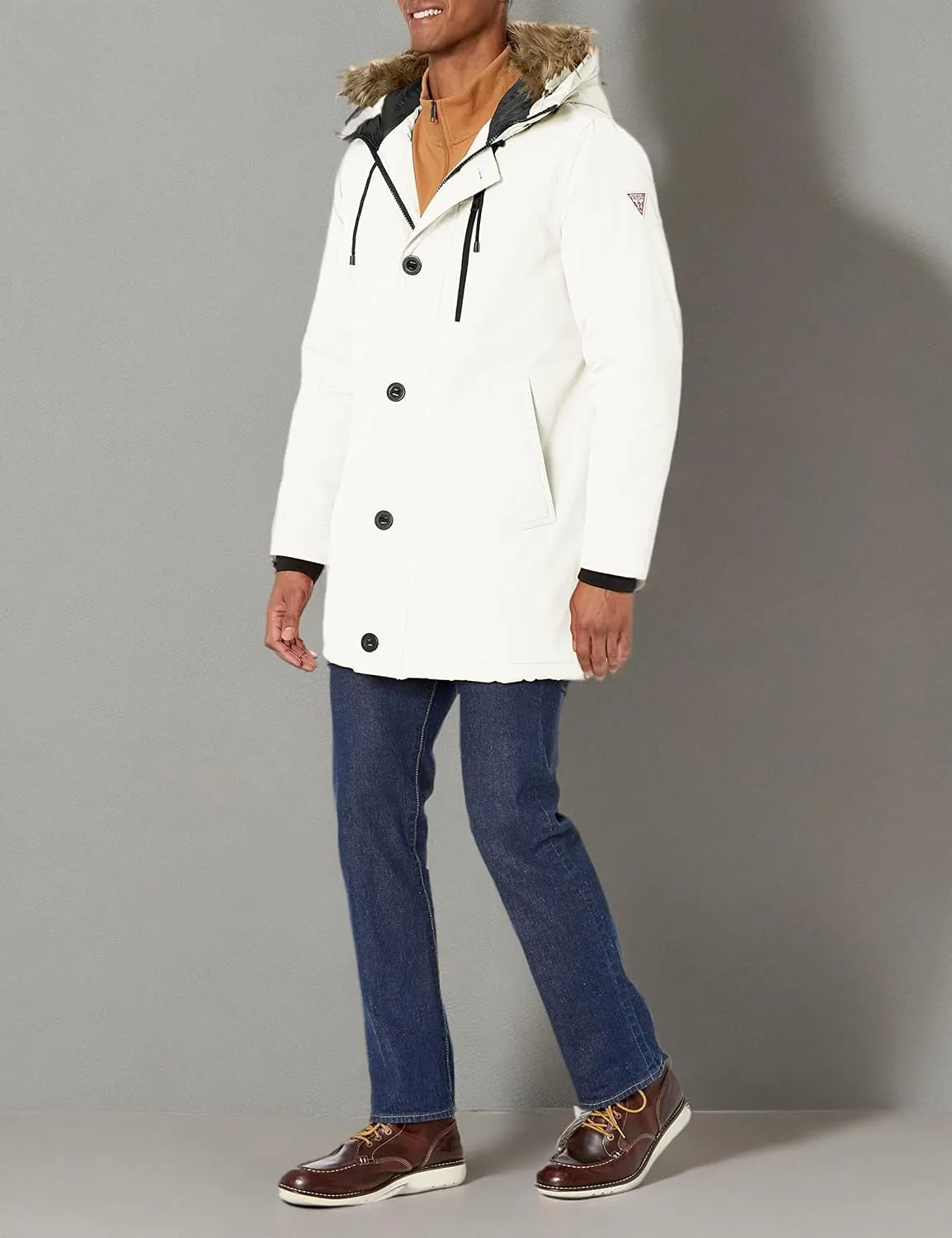 GUESS Men's Heavyweight Hooded Parka Jacket With Removable Faux Fur Trim