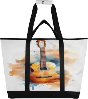 Guitar Colorful Tote Bag for Women with Zipper Reusable Grocery Bags Foldable Insulated Cooler Bag Totes Handbags Shopping Bags for Groceries Picnic Travel Work Beach