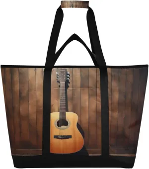 Guitars Tote Bag for Women with Zipper Reusable Grocery Bags Foldable Insulated Cooler Bag Totes Handbags Shopping Bags for Groceries Travel Picnic Beach Work