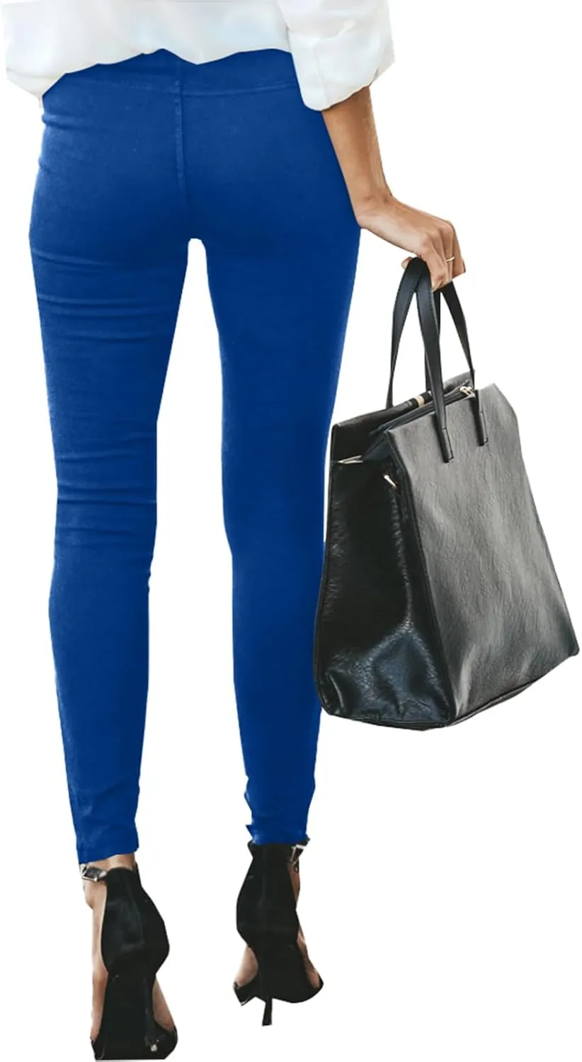 Gumipy Women's Stretch Pants Striped Decoration Slim Leg Dressy Trousers Trendy Skinny Straight Leg Pants with Pockets
