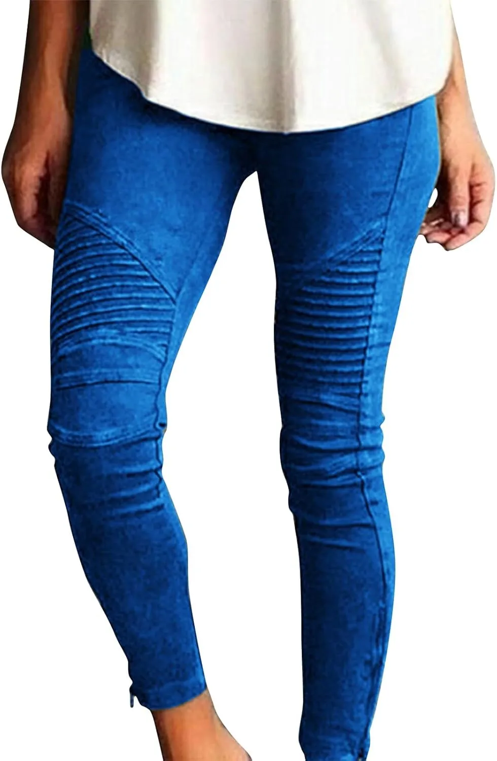 Gumipy Women's Stretch Pants Striped Decoration Slim Leg Dressy Trousers Trendy Skinny Straight Leg Pants with Pockets