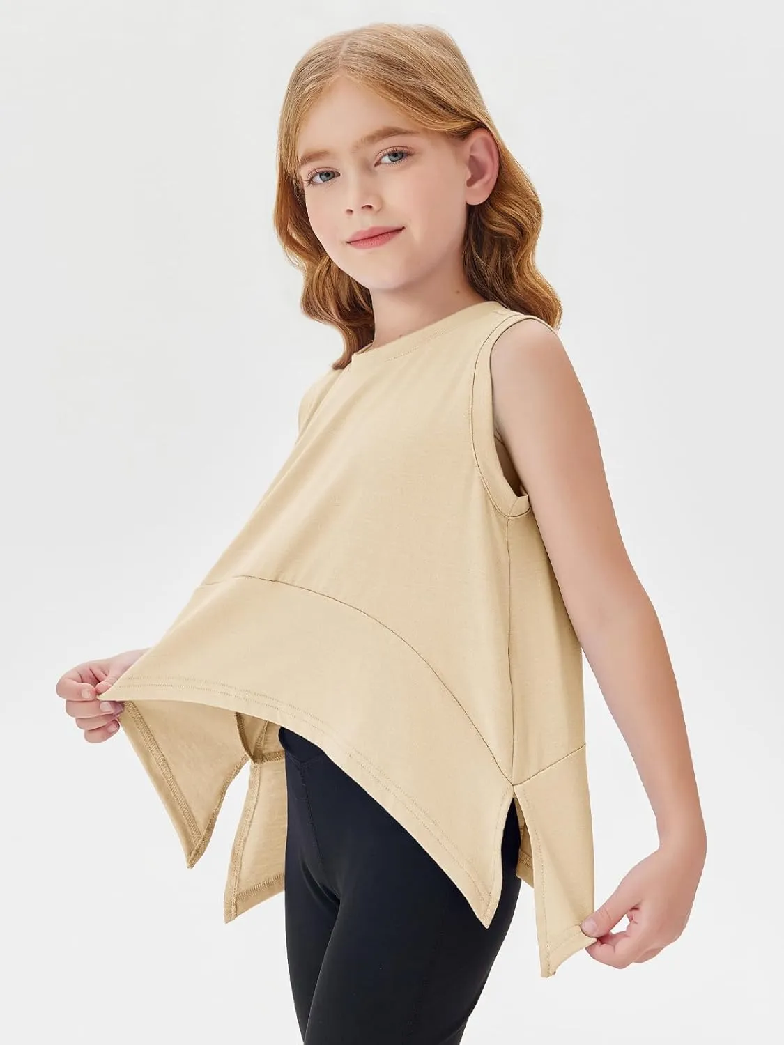 Haloumoning Girls Athletic Tank Top Kids Summer Cute Crop Tops Workout Yoga Sports Shirt 5-14 Years