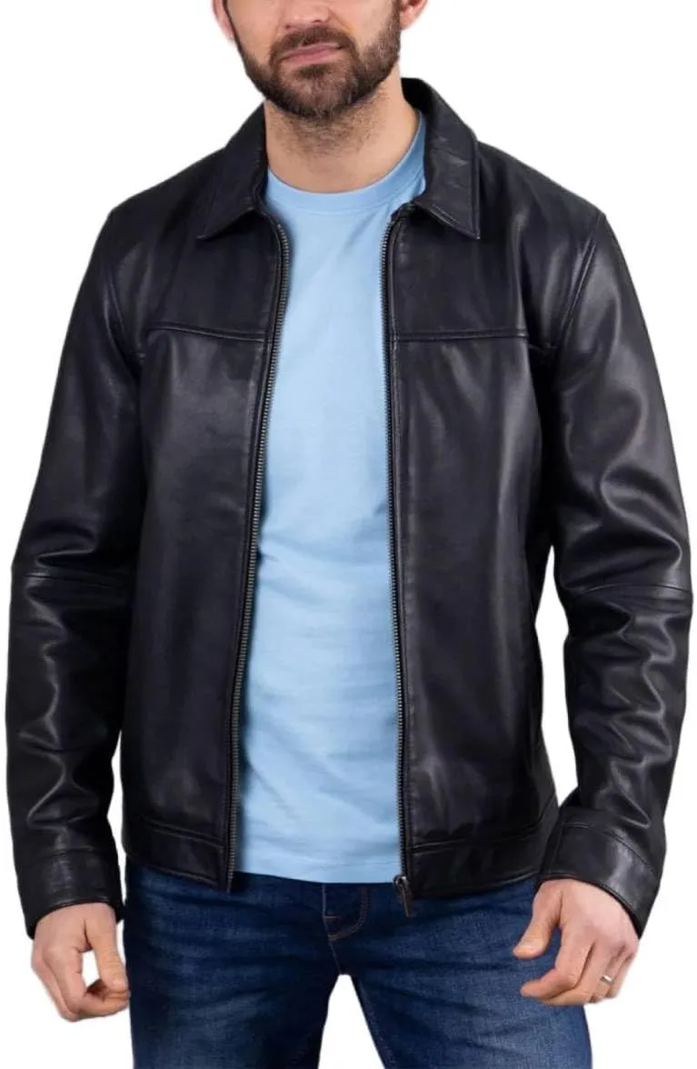 H&D Clothing Polo Collar Premium Leather Jacket Men Old School Style Everyday Wear Real Lambskin Mens Leather Jacket