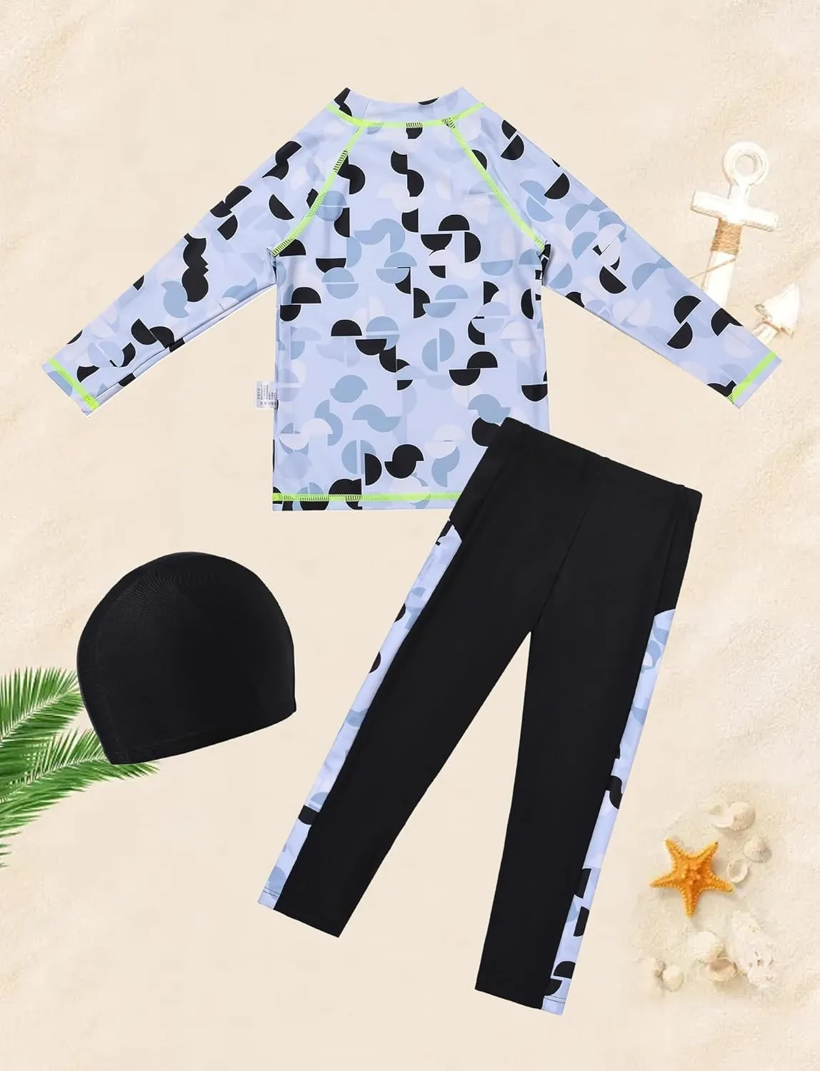Happy Cherry Boys There Piece Swimsuit UPF 50  Long Sleeve Swim Shirt and Long Pants Rash Guards with Swim Hat