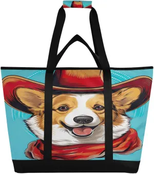 Happy Funny Dog Tote Bag for Women with Zipper Reusable Grocery Bags Foldable Insulated Cooler Bag Totes Shopping Bags Handbags for Groceries Picnic Beach Travel Work
