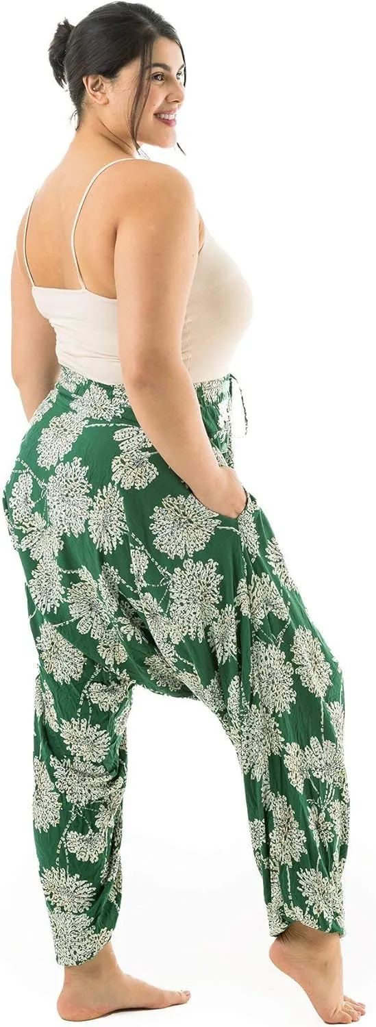 Harem Boho Cotton Summer Pants for Women, Loose Lightweight Pants for Women with Pockets, Womens Casual Beach and Yoga Pants