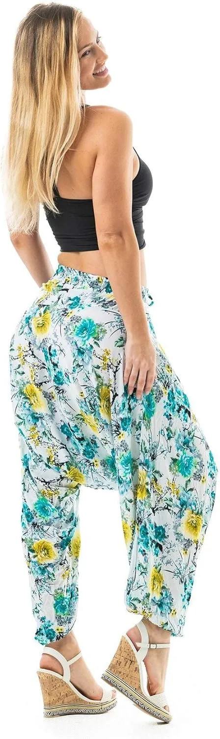 Harem Boho Cotton Summer Pants for Women, Loose Lightweight Pants for Women with Pockets, Womens Casual Beach and Yoga Pants