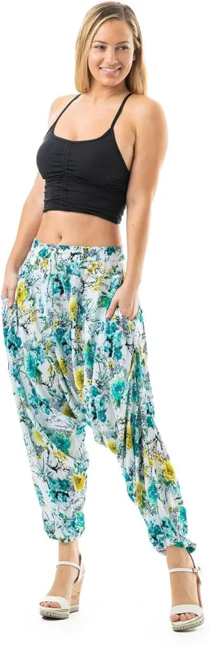 Harem Boho Cotton Summer Pants for Women, Loose Lightweight Pants for Women with Pockets, Womens Casual Beach and Yoga Pants