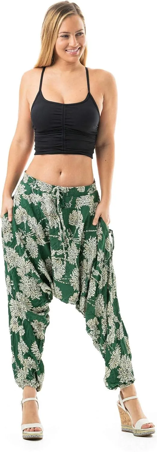 Harem Boho Cotton Summer Pants for Women, Loose Lightweight Pants for Women with Pockets, Womens Casual Beach and Yoga Pants