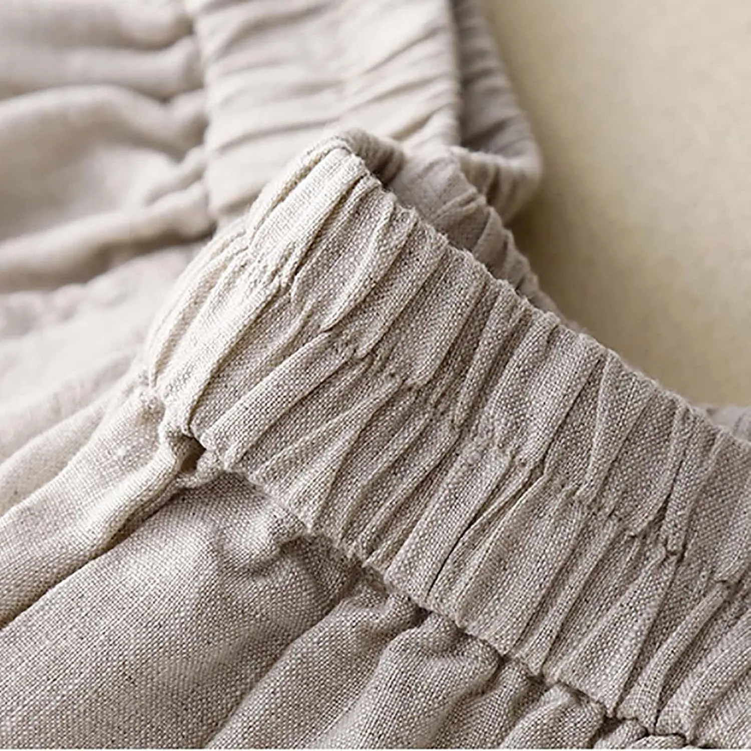 Harem Pants for Women Casual Drawstring Elastic Waisted Pants Comfy Cotton Linen Capris Loose Fit Trousers with Pockets