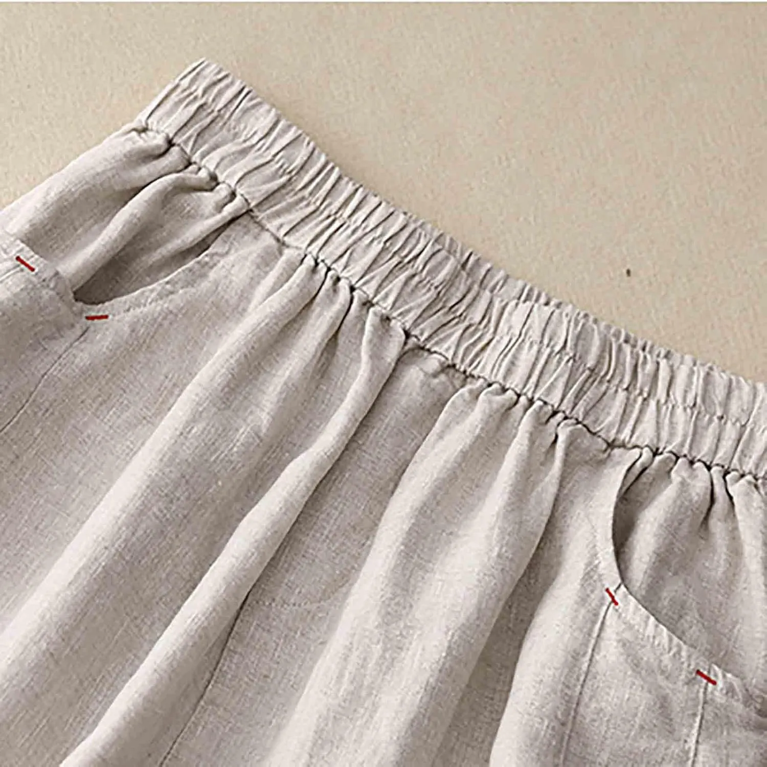 Harem Pants for Women Casual Drawstring Elastic Waisted Pants Comfy Cotton Linen Capris Loose Fit Trousers with Pockets