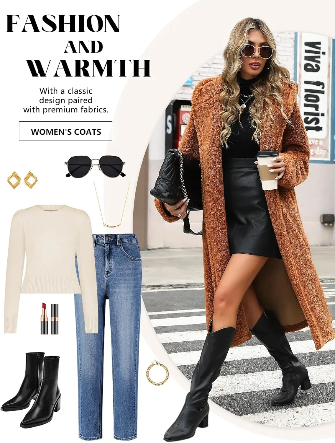 HEEKPEK Women Winter Fuzzy Fleece Lapel Coats Long Cardigan Fluffy Hooded Jackets Faux Fur Warm Overcoats with Pockets Button