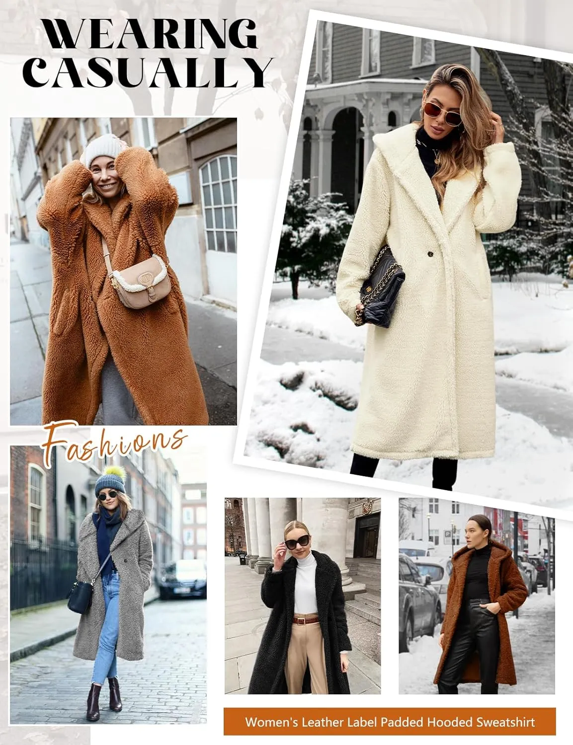 HEEKPEK Women Winter Fuzzy Fleece Lapel Coats Long Cardigan Fluffy Hooded Jackets Faux Fur Warm Overcoats with Pockets Button