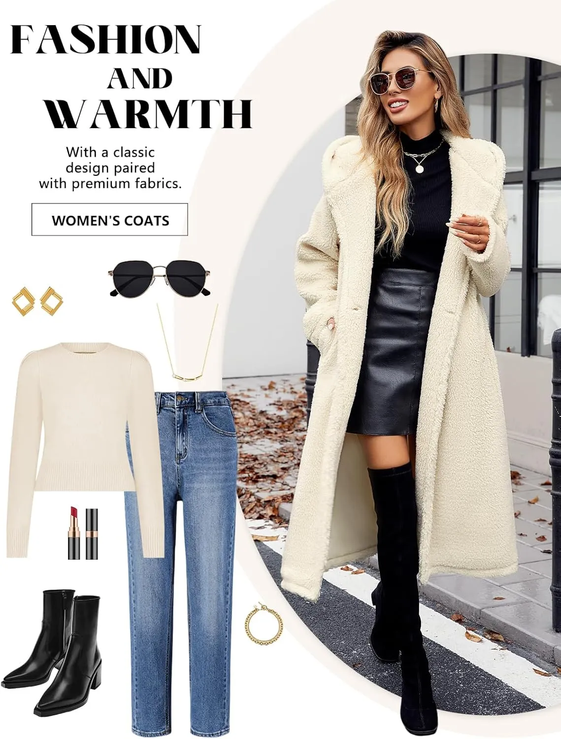 HEEKPEK Women Winter Fuzzy Fleece Lapel Coats Long Cardigan Fluffy Hooded Jackets Faux Fur Warm Overcoats with Pockets Button