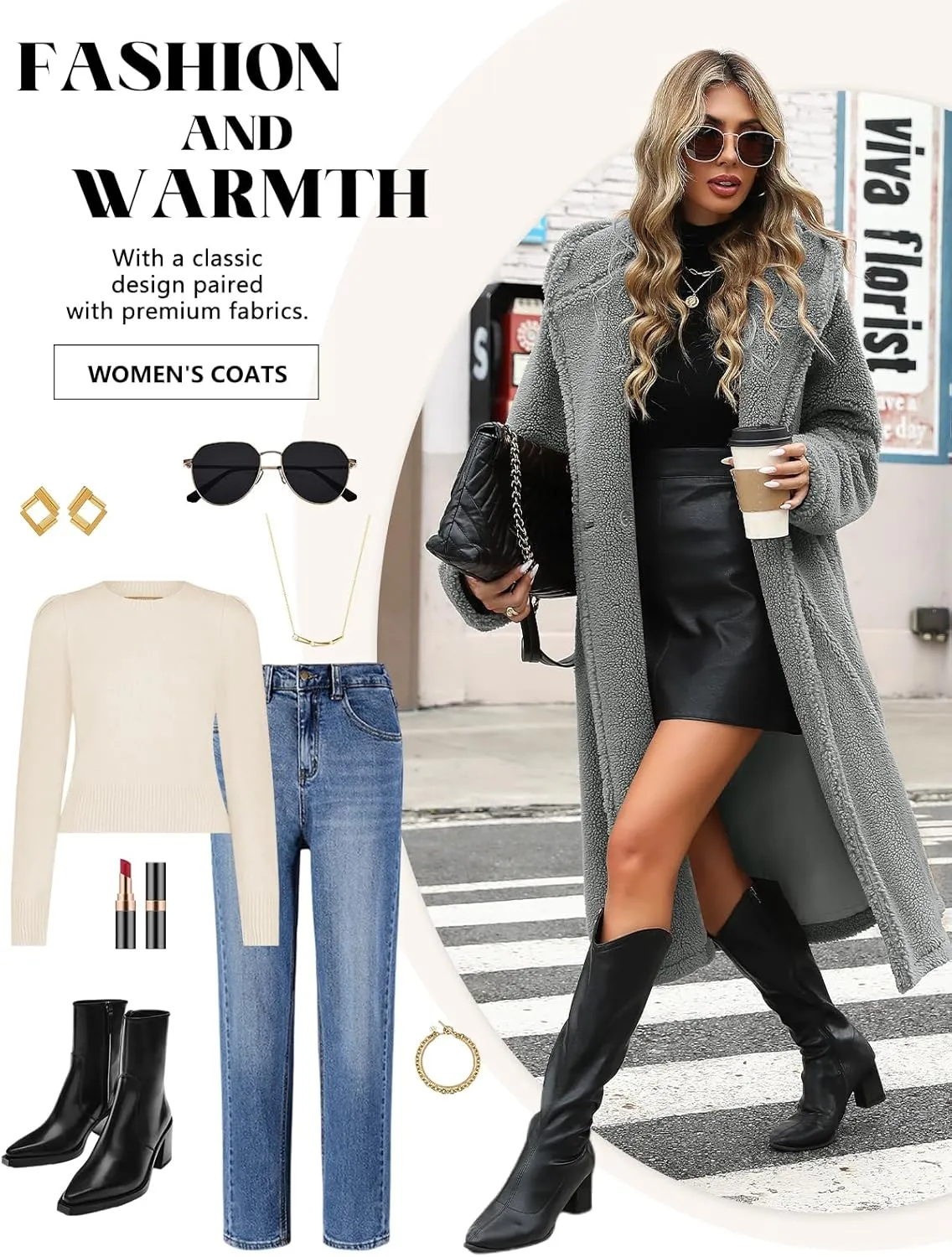 HEEKPEK Women Winter Fuzzy Fleece Lapel Coats Long Cardigan Fluffy Hooded Jackets Faux Fur Warm Overcoats with Pockets Button