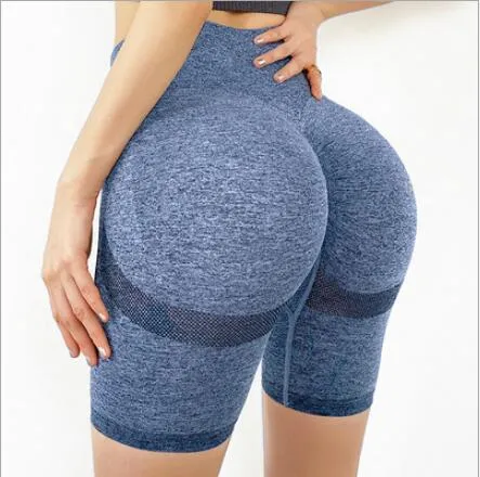 High Waist Yoga Sport Shorts Hip Push Up Women Plain Soft Nylon Fitness Running Shorts Tummy Control Workout Gym Shorts