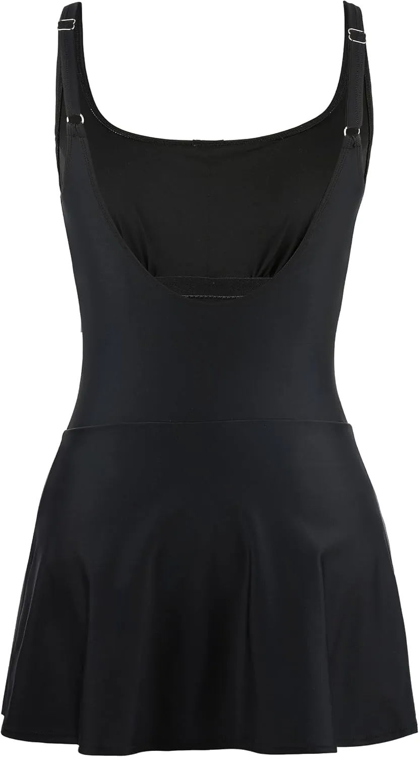 Hilor Women's One Piece Swimdress Tummy Control Swimsuits Skirted Bathing Suits Slimming Swim Dress