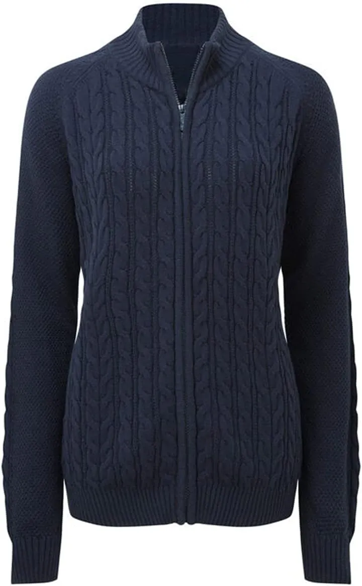 Hongqizo Women's Zipper Cable Knit Sweater Cardigan Long Sleeve Open Front Warm Knit Cardigan Casual Cardigan Knitwear