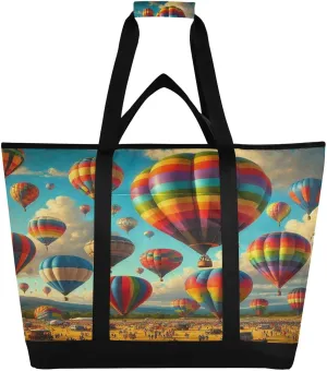 Hot Balloon Colorful Tote Bag for Women with Zipper Reusable Grocery Bags Foldable Insulated Cooler Bag Handbags Shopping Bags Totes for Groceries Beach Picnic Travel Work